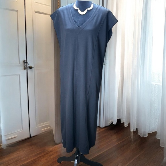 J. Jill Lg Wearever Black Double-Face Jersey Elliptical A-Line Dress Cap Sleeve - Picture 5 of 9